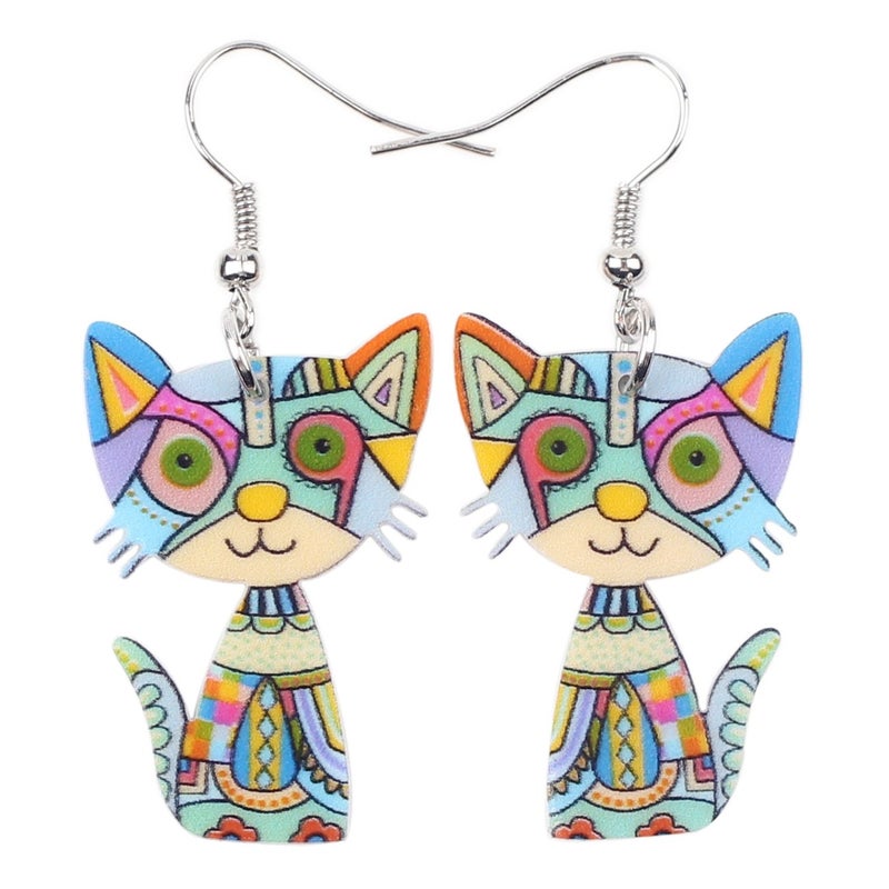 BONSNY Acrylic Drop Cat Earrings Pets Funny Design 7 Color Lovely Gift For Women By The Bonsny (Blue) - Image 1